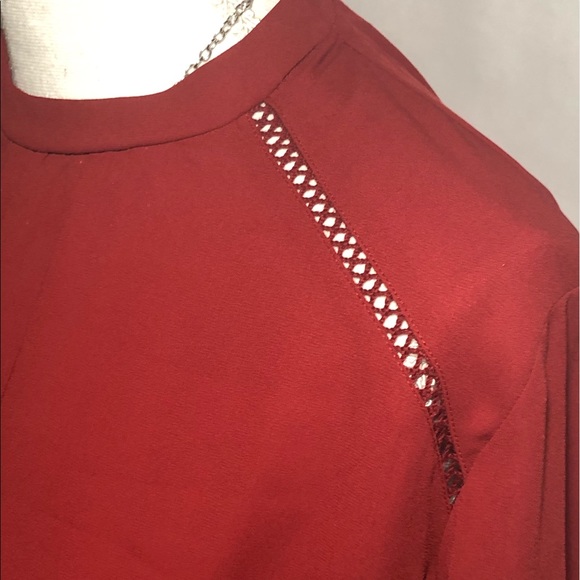 Express Red Long Sleeve Sheer Blouse - Picture 7 of 8